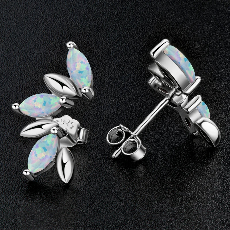 OXTAO Synthetic Opal Fashion Stud Earrings 3x6mm Marquise Shape Cut Ladies 925 Silver Piercing Temperament Earring Jewelry Gift