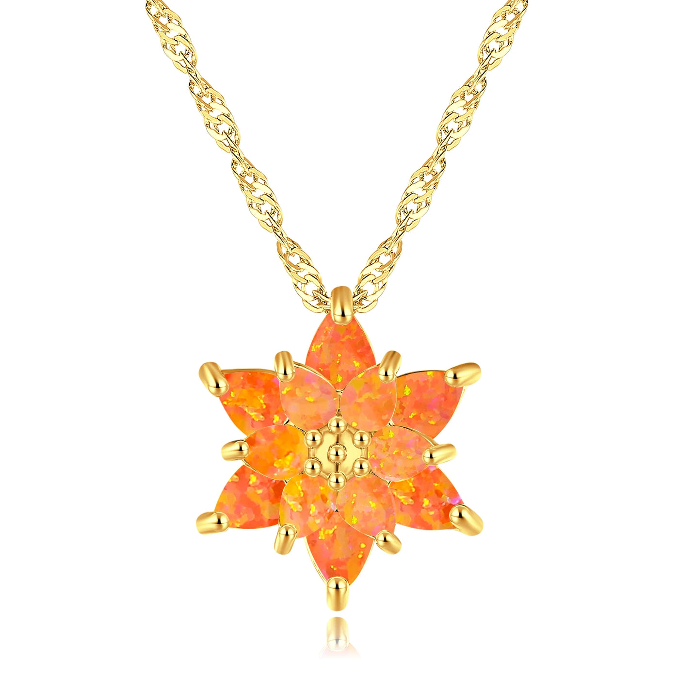 CiNily Delicate Flower Shaped Fire Opal Pendant Necklace Rose Gold Plated Trendy Jewelry Gifts for Women Girls(with Chain)