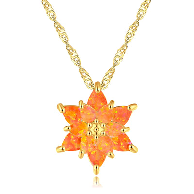 CiNily Delicate Flower Shaped Fire Opal Pendant Necklace Rose Gold Plated Trendy Jewelry Gifts for Women Girls(with Chain)