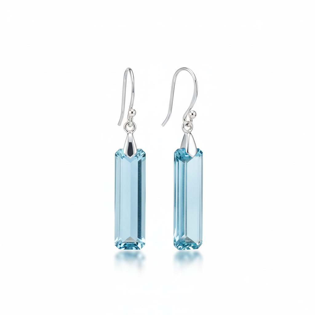 CSJ Elegant Aquamarine Dangle Earring Sterling 925 Silver Topaz Quartz Gemstone 9*23mm for Women Birthday Party Jewelry Gift