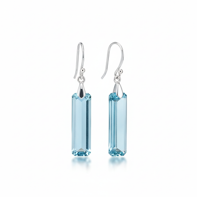 CSJ Elegant Aquamarine Dangle Earring Sterling 925 Silver Topaz Quartz Gemstone 9*23mm for Women Birthday Party Jewelry Gift