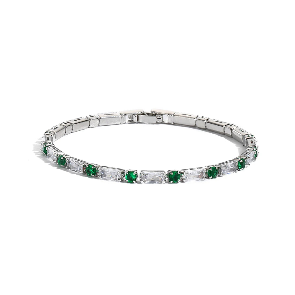 New Trendy Emerald Cubic Zirconia Jewelry 18K Gold Plated Charm Green CZ Crystal Tennis Female Bracelets Bangles for Women Gift