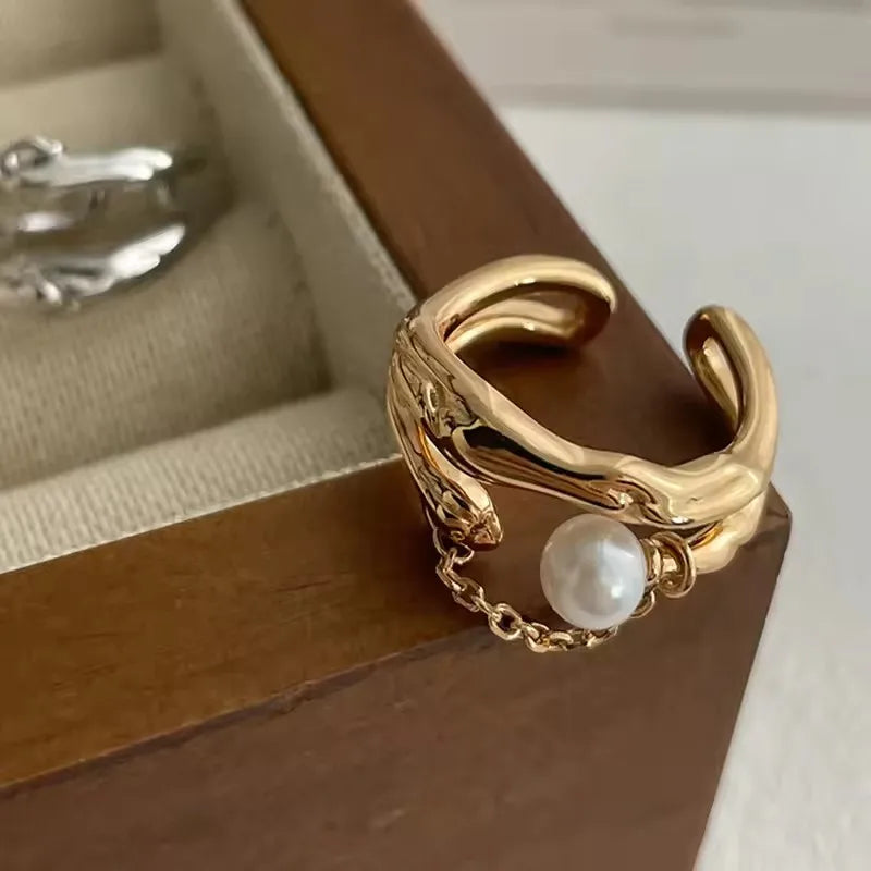 PANJBJ 925 Sterling Silve Moonstone Irregular Ring for Women Party Gift Adjustabler Personality Korean Dropshipping