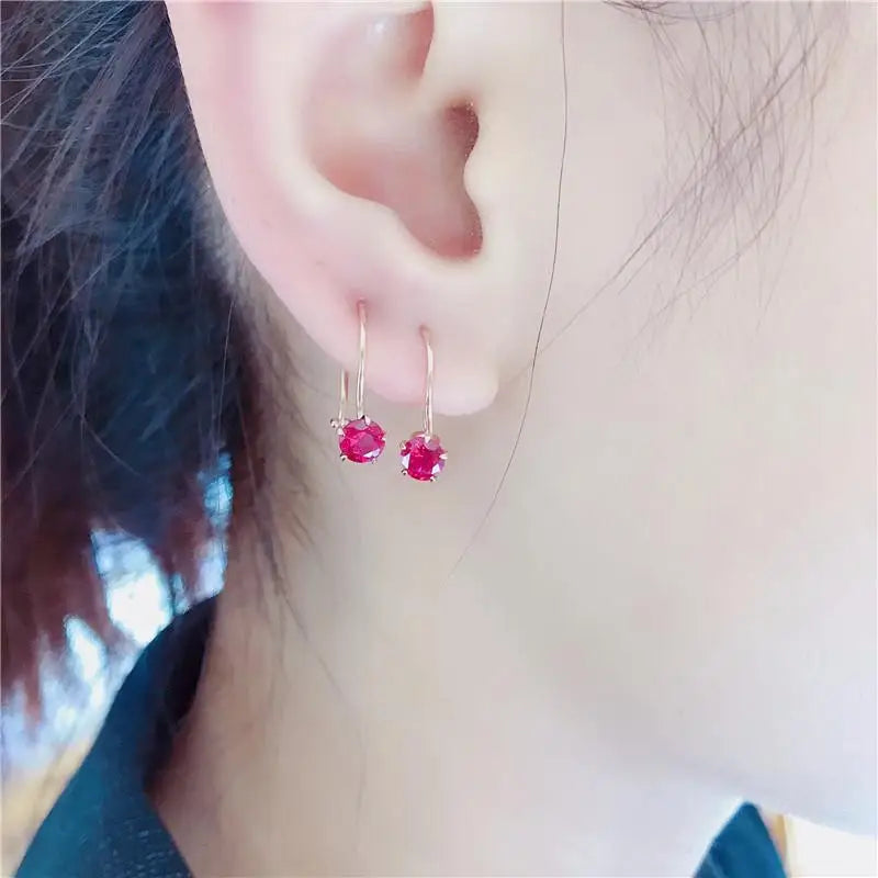 14K Rose Gold Ruby Drop Earrings
