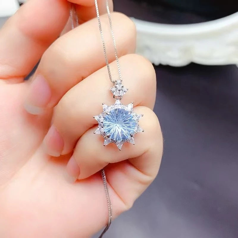 Classic Halo Design 925 Silver Natural Topaz Pendant 10mm 4ct Genuine Topaz Necklace Pendant with 3 Layers 18K Gold Plating