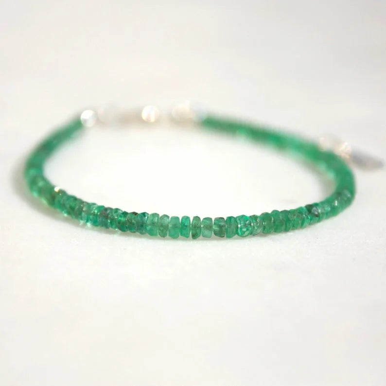 Genuine Emerald Birthstone Bracelet - Birthdays Gift for May