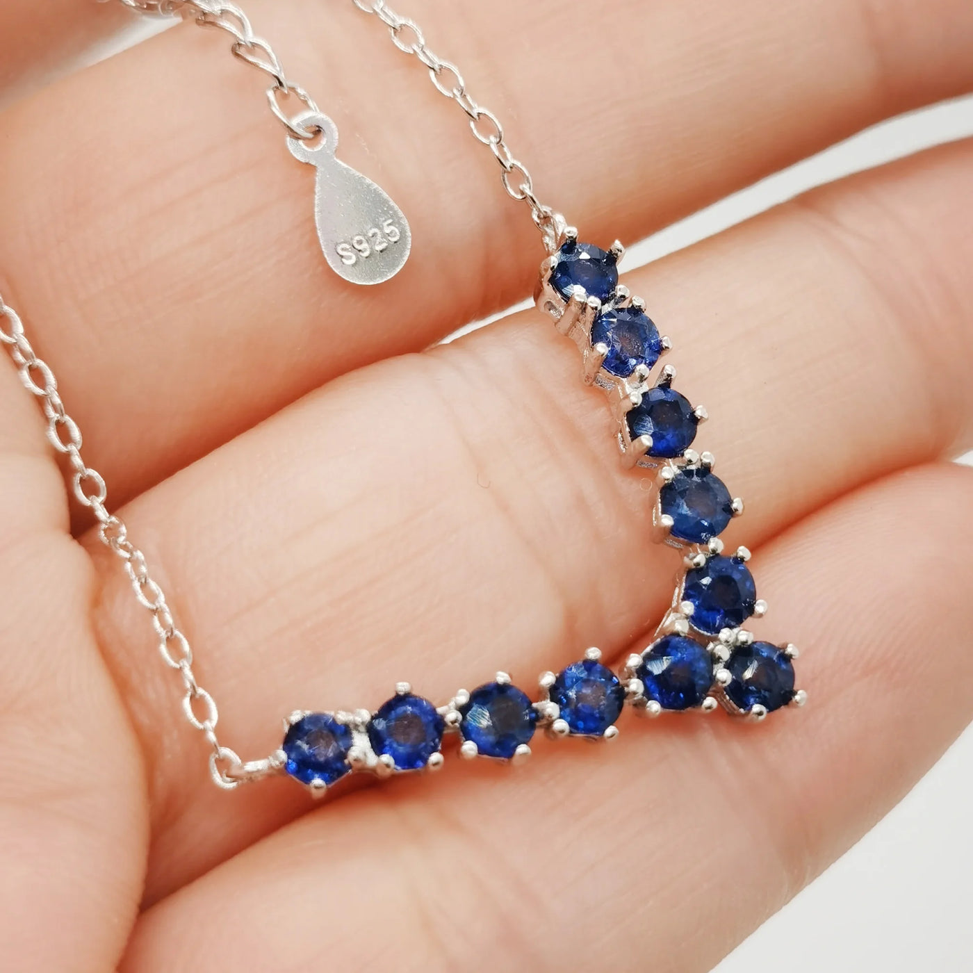 Total 1.1ct Natural Sapphire Necklace 3mm Round Dark Blue Sapphire Silver Necklace for Party 18K Gold Plating 925 Silver Jewelry