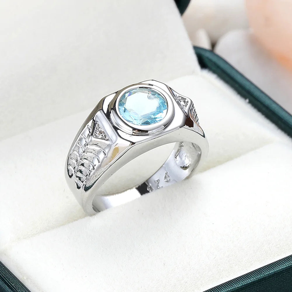 Men lab Aquamarine Gemstones Blue Zircon Rings for Men Vintage Luxury 925 Sterling Silver Wedding Jewelry Bijoux Bague for Gifts
