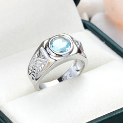 Men lab Aquamarine Gemstones Blue Zircon Rings for Men Vintage Luxury 925 Sterling Silver Wedding Jewelry Bijoux Bague for Gifts