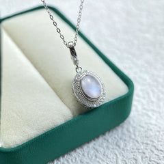 925 Sterling Silver Natural Moonstone Pendants Oval 10*14MM Skeleton Simple Design Necklace With Crystal For Women Men