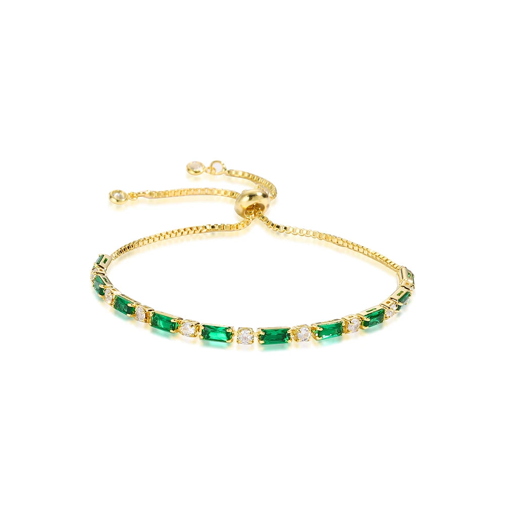 New Trendy Emerald Cubic Zirconia Jewelry 18K Gold Plated Charm Green CZ Crystal Tennis Female Bracelets Bangles for Women Gift