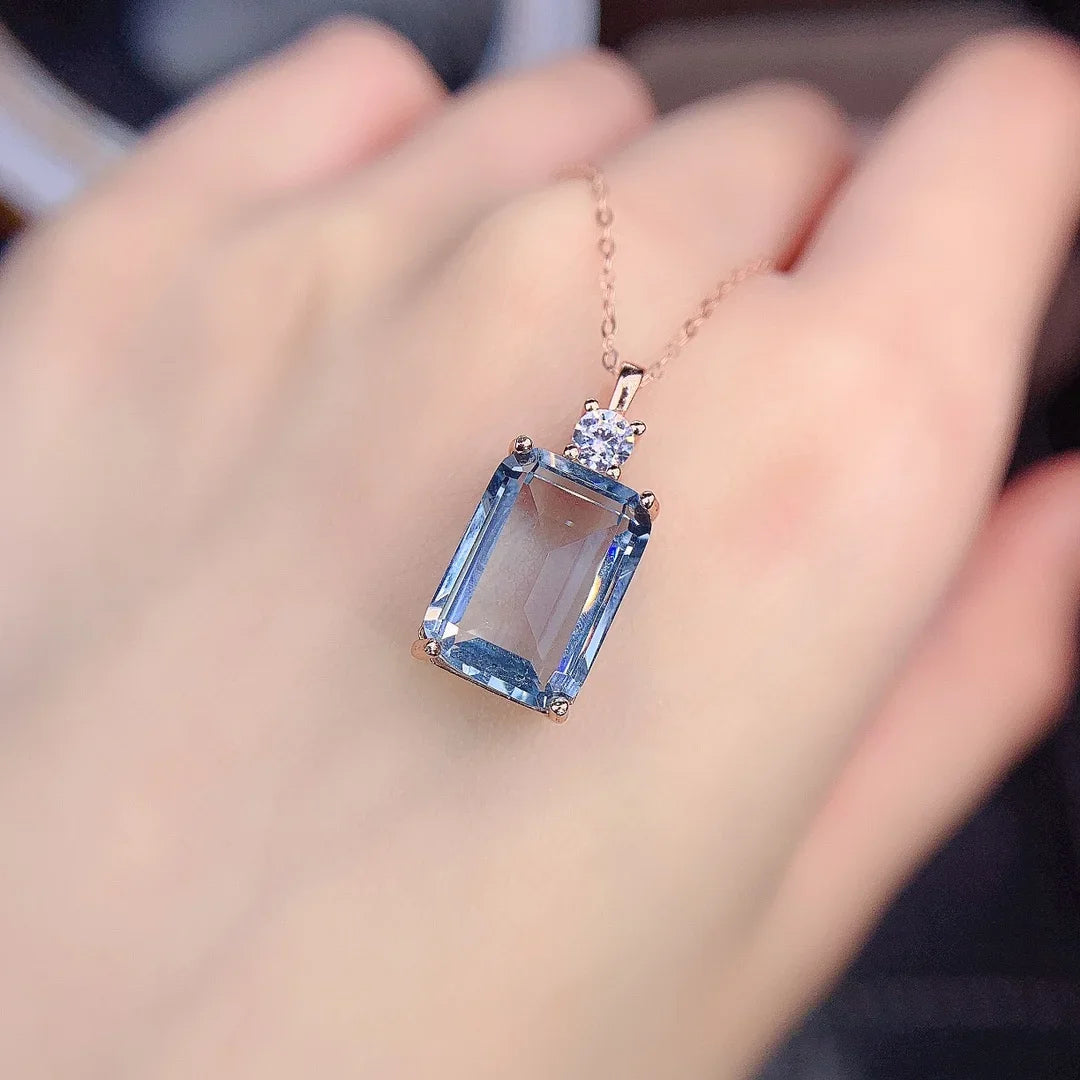 Geometric Square Aquamarine Solitaire Necklace for Pisces