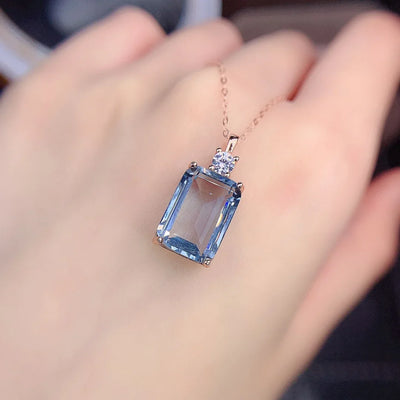 Geometric Square Aquamarine Solitaire Necklace for Pisces