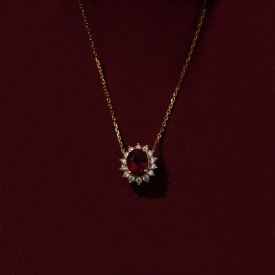 Ruby Color 18K Gold Plated Chain Necklace