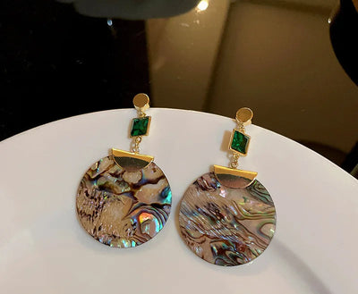 2022 Fashion Emerald Shell Round Earrings European and American Earrings For Women Fashion Earring Birthday Party Jewelry Gifts