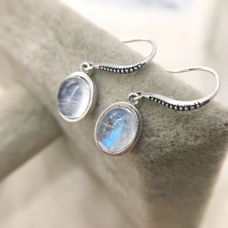 Vintage 925 Sterling Silver Moonstone Drop Earrings