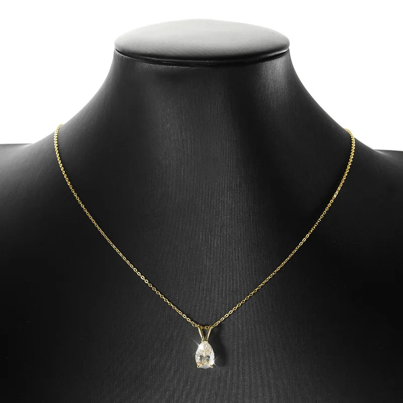 Pear Cut Diamond Solitaire Necklace | White Gold V-Bale Pendant