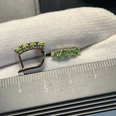 Vintage Natural Peridot Hoop Earrings Simple Classic Round Circle Gemstone Jewelry Handmade Fine Gift