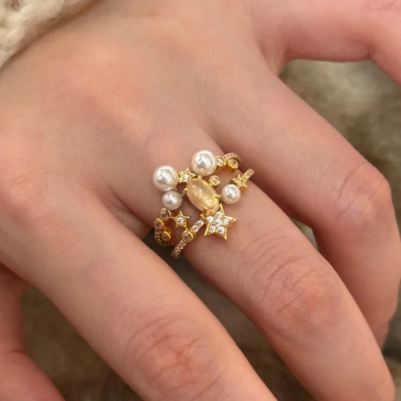 PANJBJ 925 Sterling Silve Moonstone Irregular Ring for Women Party Gift Adjustabler Personality Korean Dropshipping