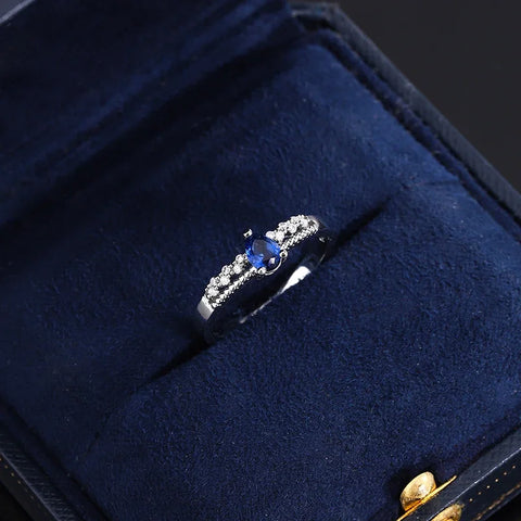 Double Hollow Round Oval Sapphire 925 Silver Plated Couple Ring