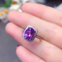 A Classic and Luxurious S925 Pure Silver Natural Amethyst Ring Designed By A Fashionable Designer for Women To Wear