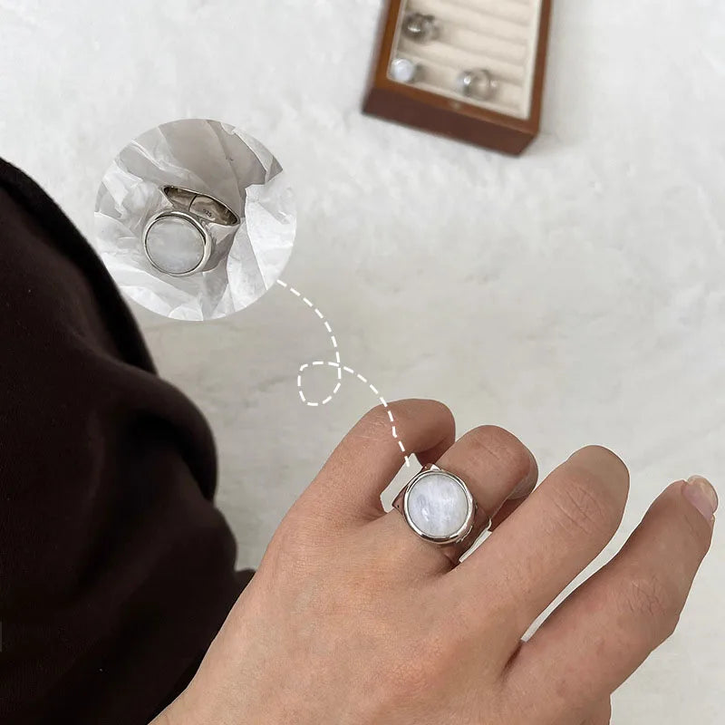 PANJBJ 925 Sterling Silve Moonstone Irregular Ring for Women Party Gift Adjustabler Personality Korean Dropshipping