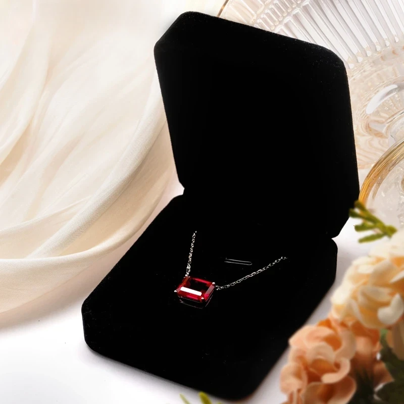 925 silver emerald shape 10*12mm Pigeon Blood Red color lab grwon created ruby with inclusions  Jewelry Pendant Necklace