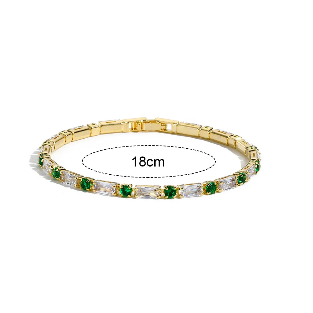 New Trendy Emerald Cubic Zirconia Jewelry 18K Gold Plated Charm Green CZ Crystal Tennis Female Bracelets Bangles for Women Gift