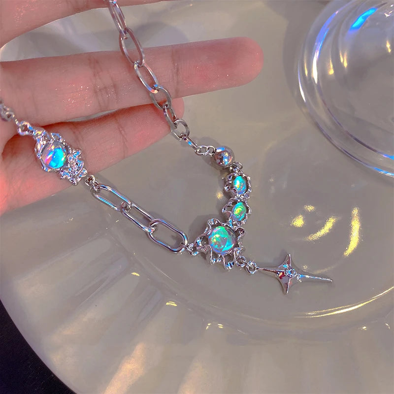 Trendy Bling Moonstone Star Cross Pendant Necklace