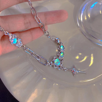 Trendy Bling Moonstone Star Cross Pendant Necklace