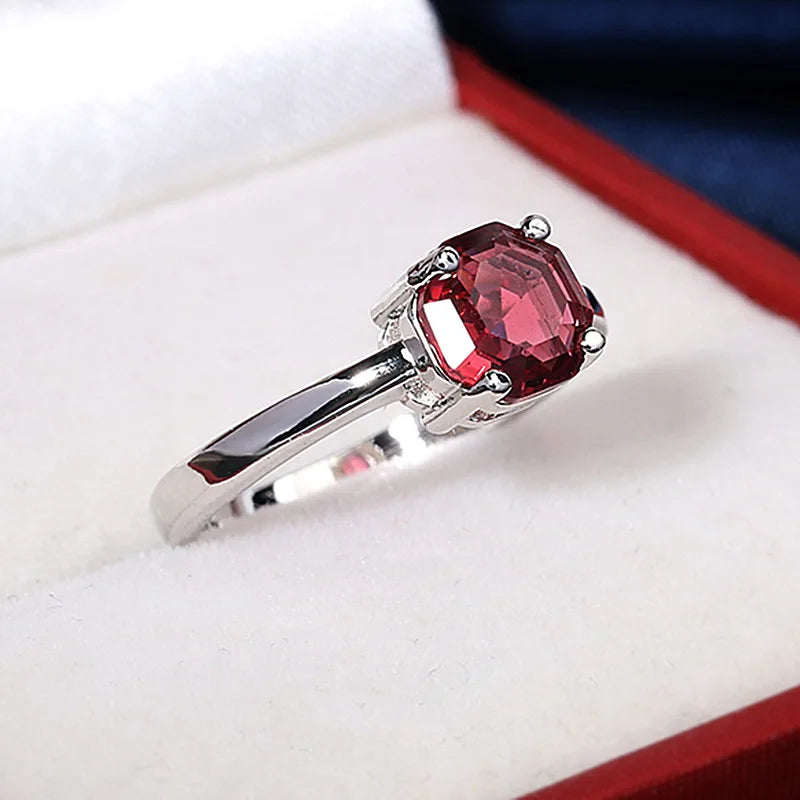 Classic Octagon Ring - Four Prong Garnet Birthstone Ring