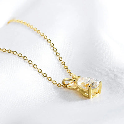 Pear Cut Diamond Solitaire Necklace | White Gold V-Bale Pendant