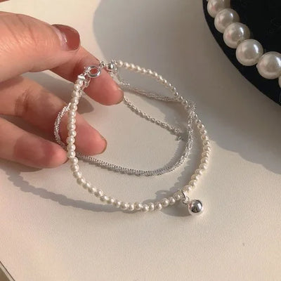 New 925 Sterling Silver Bracelet Pearls Knots Bracelet for Women Fashion Heart Pearls Bracelet  Luxury Jewelry Accessories Gift
