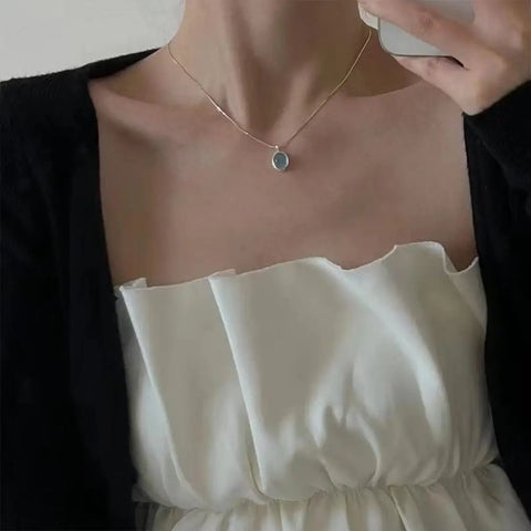 Oval Aquamarine Pendant Necklace with Snake Chain