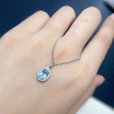 Natural Aquamarine  pendant necklace for women silver 925 jewelry luxury gem stones 18k gold plated free shiping items