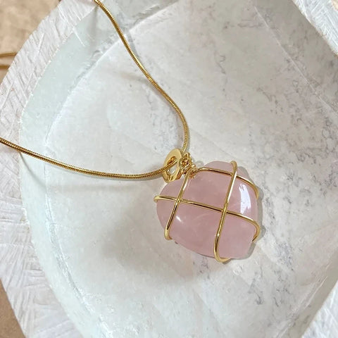Pink Crystal Opal Heart Necklace