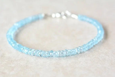 March Birthstone Aquamarine Beaded Bracelet