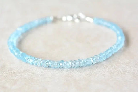March Birthstone Aquamarine Beaded Bracelet