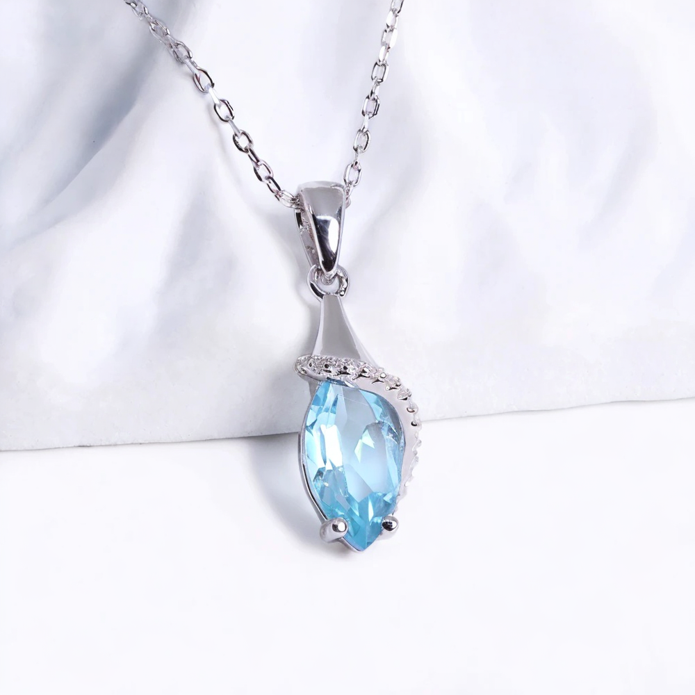 Women's 925 Sterling Silver Natural Sky Blue Topaz Pendant Necklace Fine Jewelry for Party Birthday Gift Daily Wear