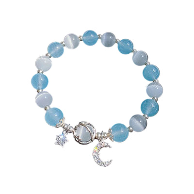Princess Girls Star Moon Bracelet Blue Purple Color Opal Stone Bracelet for Kids Shiny Crystal Bracelets Wristband Jewelry Gift