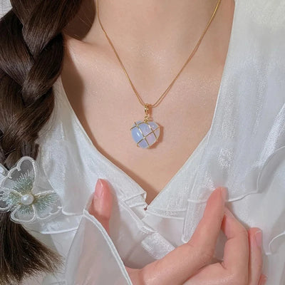 Pink Crystal Opal Heart Necklace