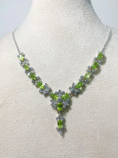 ZECAA Peridot Fine Jewelry Peridot Necklace Pendant With Natural Peridot Gemstone 4*6mm Lady Peridot Necklace Pendant Jewelry