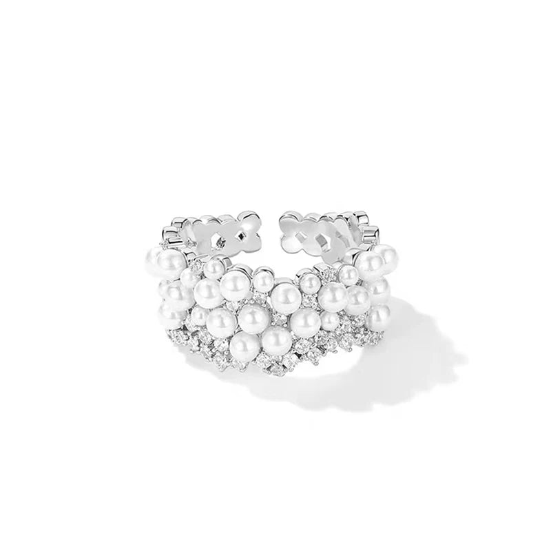 Zircon Inlaid Pearl Opening Ring