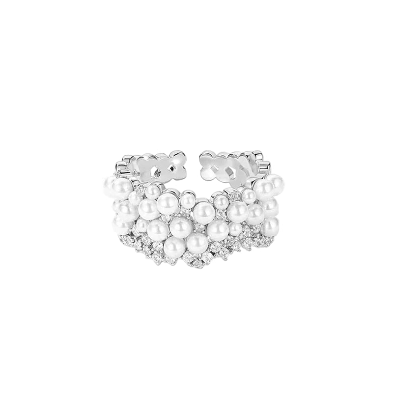 Zircon Inlaid Pearl Opening Ring