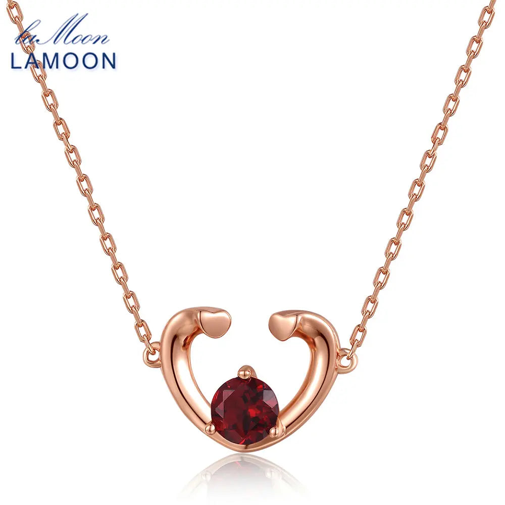 Natural Red Garnet Necklaces For Women Unique Sweet Heart Gemstone Pendant 925 Silver Rose Gold Vermeil Fine Jewelry Gift NI005