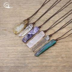 Healing Crystal Natural Stone Slice Pendant Necklace