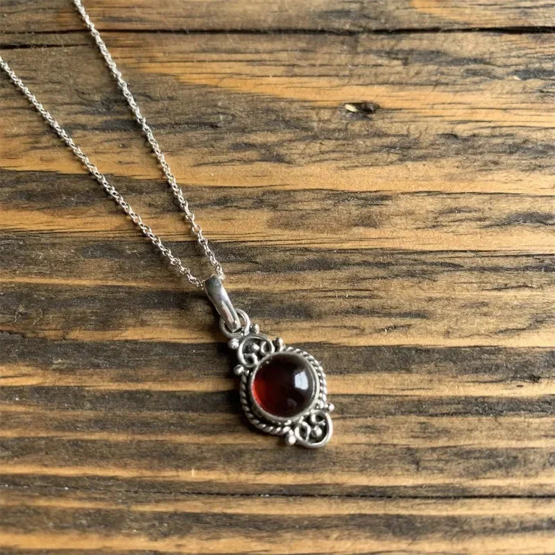 Vintage Garnet Pendant Necklace with Bohemian Style