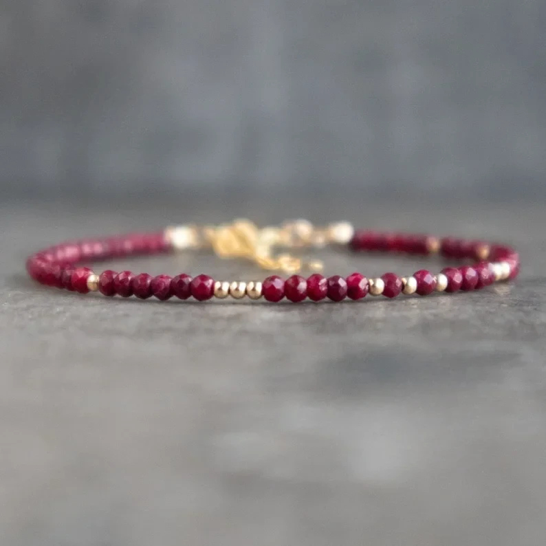 Mini-Bead Gold-Fill Ruby Gemstone Bracelet