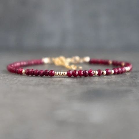 Mini-Bead Gold-Fill Ruby Gemstone Bracelet