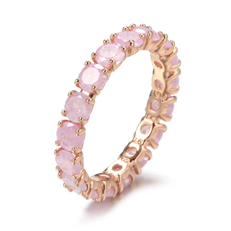 Kinel New Emerald Round Cut Zircon Ring for Women Luxury 585 Rose Gold Promise Ring Wedding Band Jewelry Valentine's Day Gifts